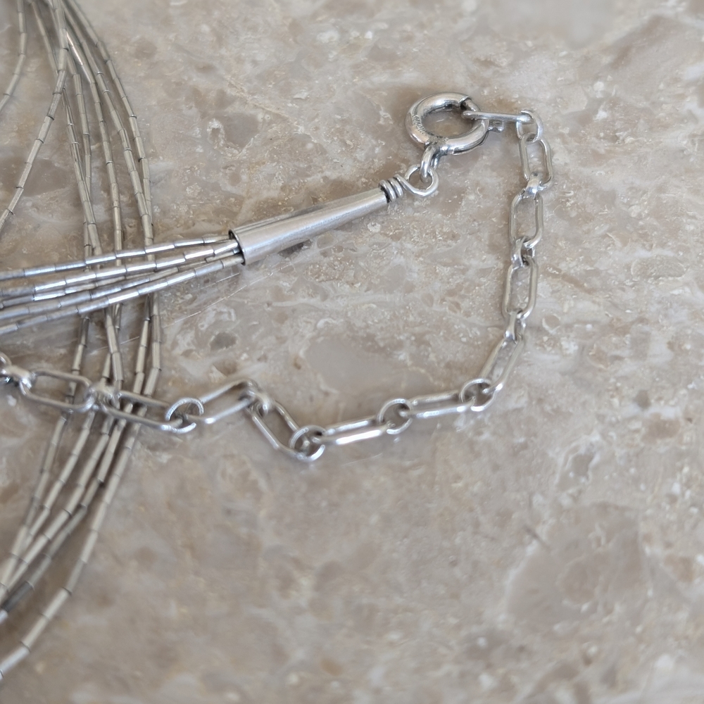 Silver Necklace with Blue and Green Gemstones - Picture 4 of 4